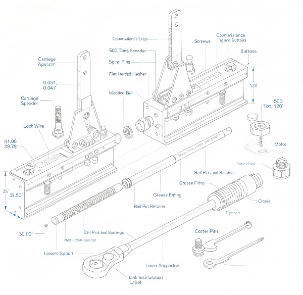 124538 / 124539 Carriage Assy & 500 Ton Bail Oilfield Drilling Rig Support Component 