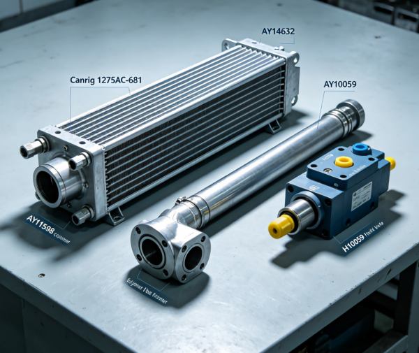 Canrig 1275AC-681 Top Drive Components Supply: AY11598 Lube Oil Cooler, AY14632 Gooseneck Assembly